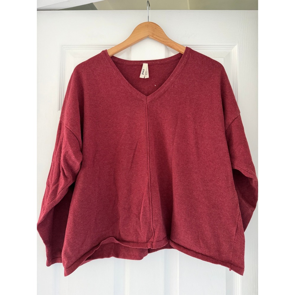 Pact Womens Organic Cotton Red V Neck Long Sleeve Shirt Lagenlook Casual